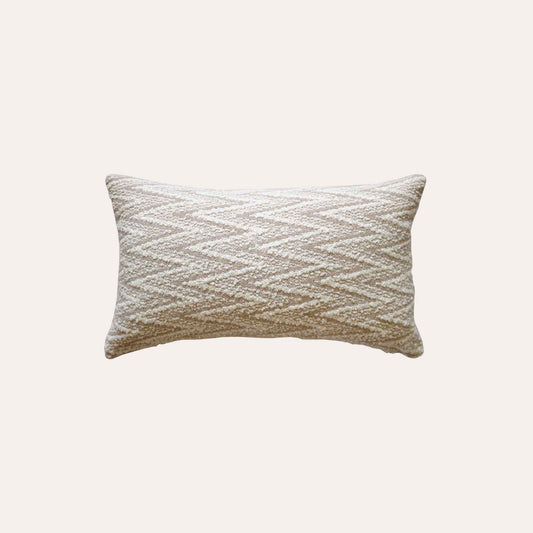 White and beige serrated pattern woolen decorative cushion cover.