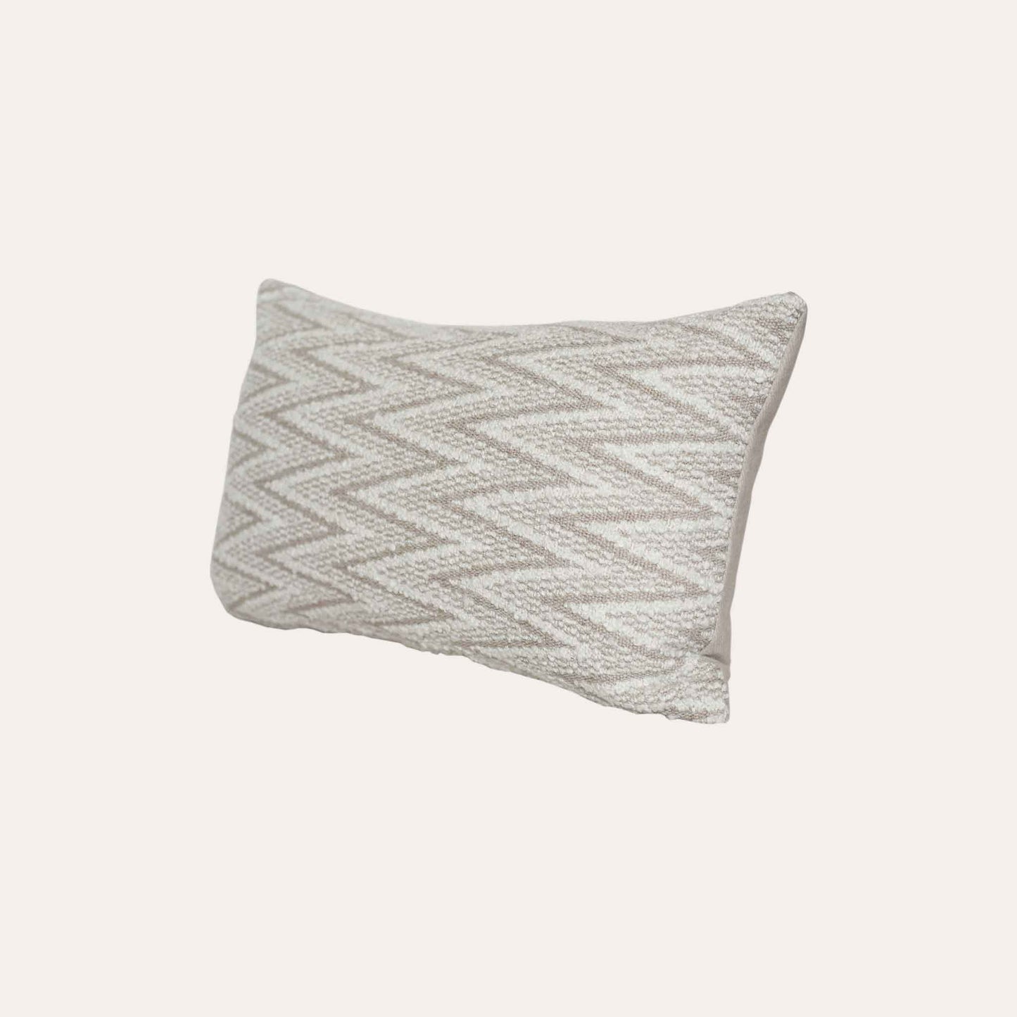 White and beige serrated pattern woolen decorative cushion cover.