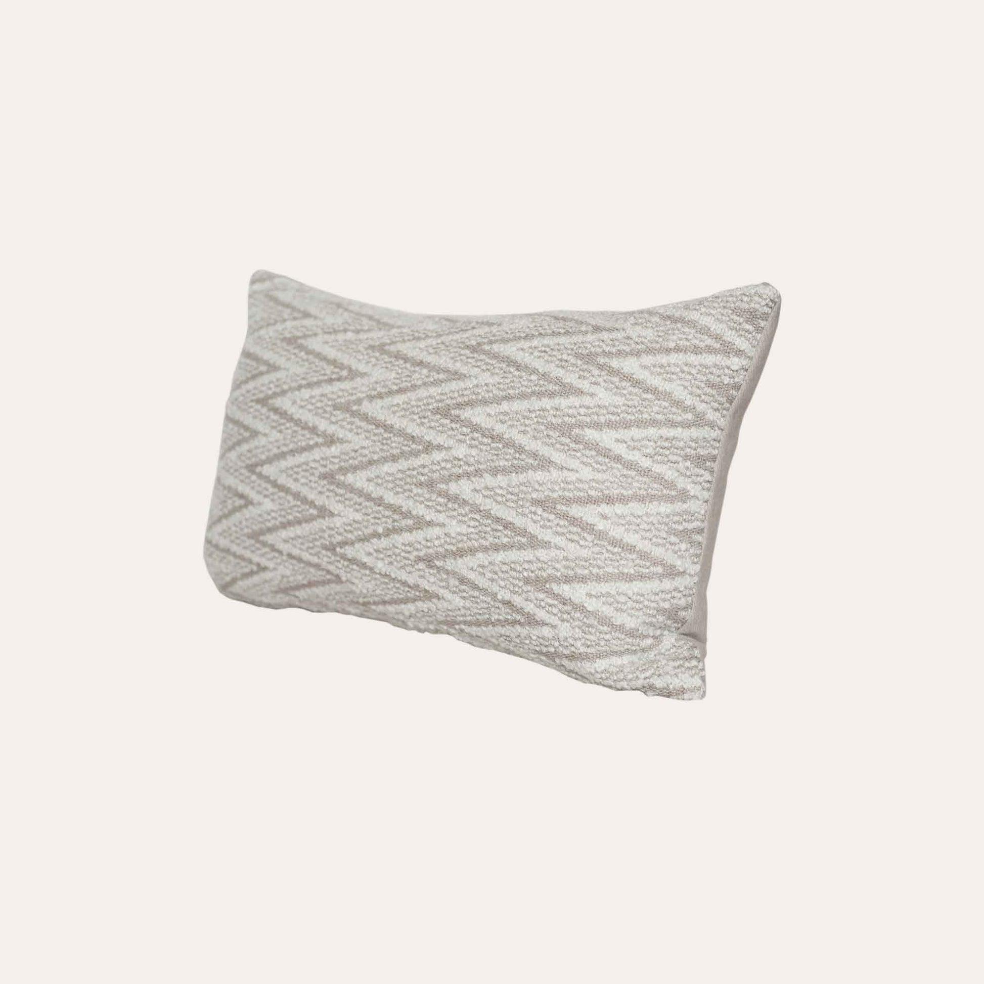 White and beige serrated pattern woolen decorative cushion cover.