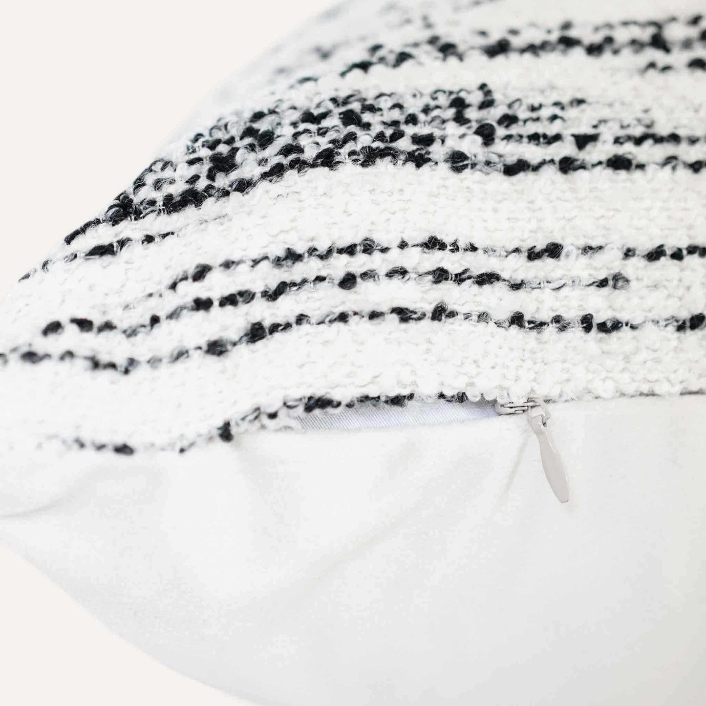 Black and white crayon strokes wool cushion with invisible zipper.