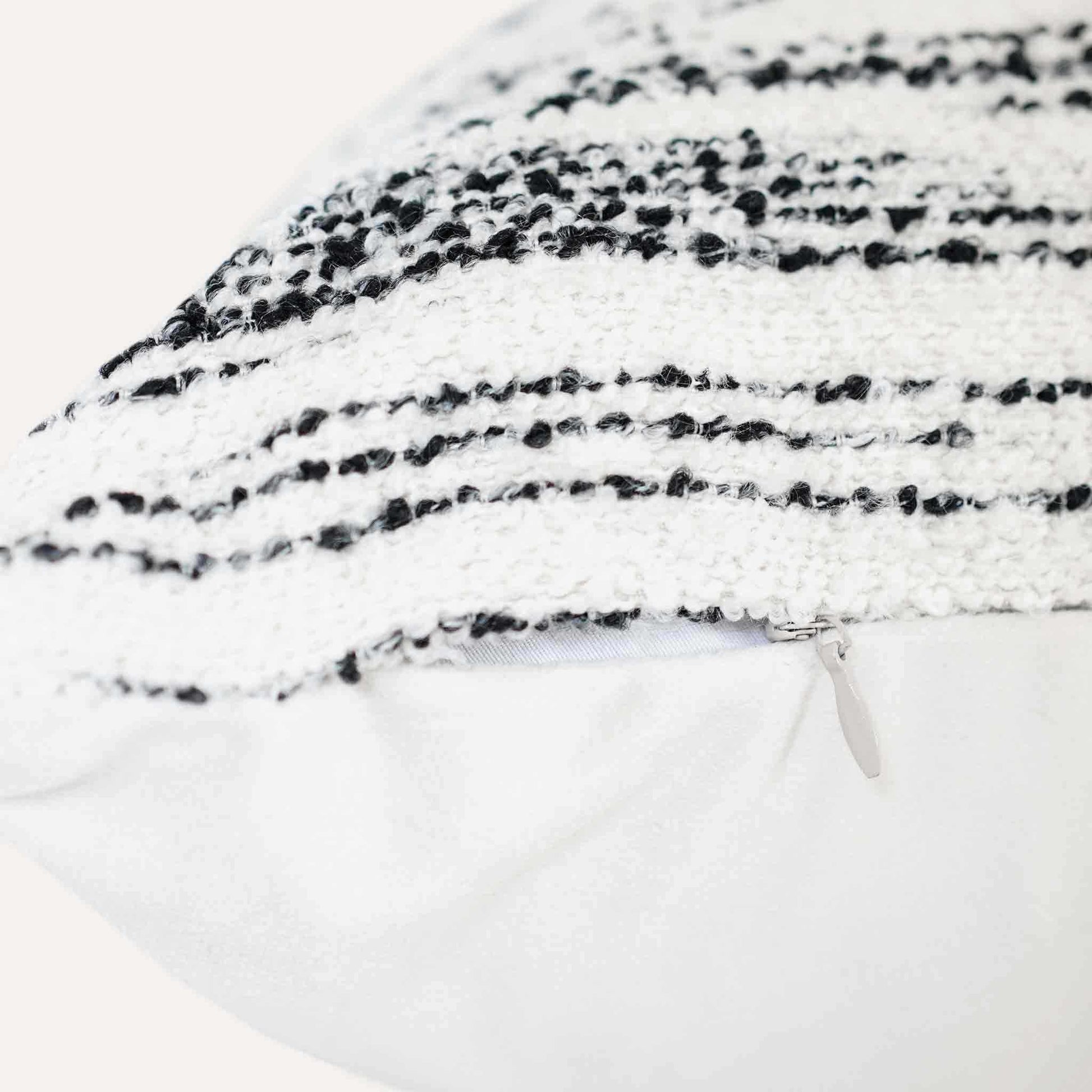 Black and white crayon strokes wool cushion with invisible zipper.