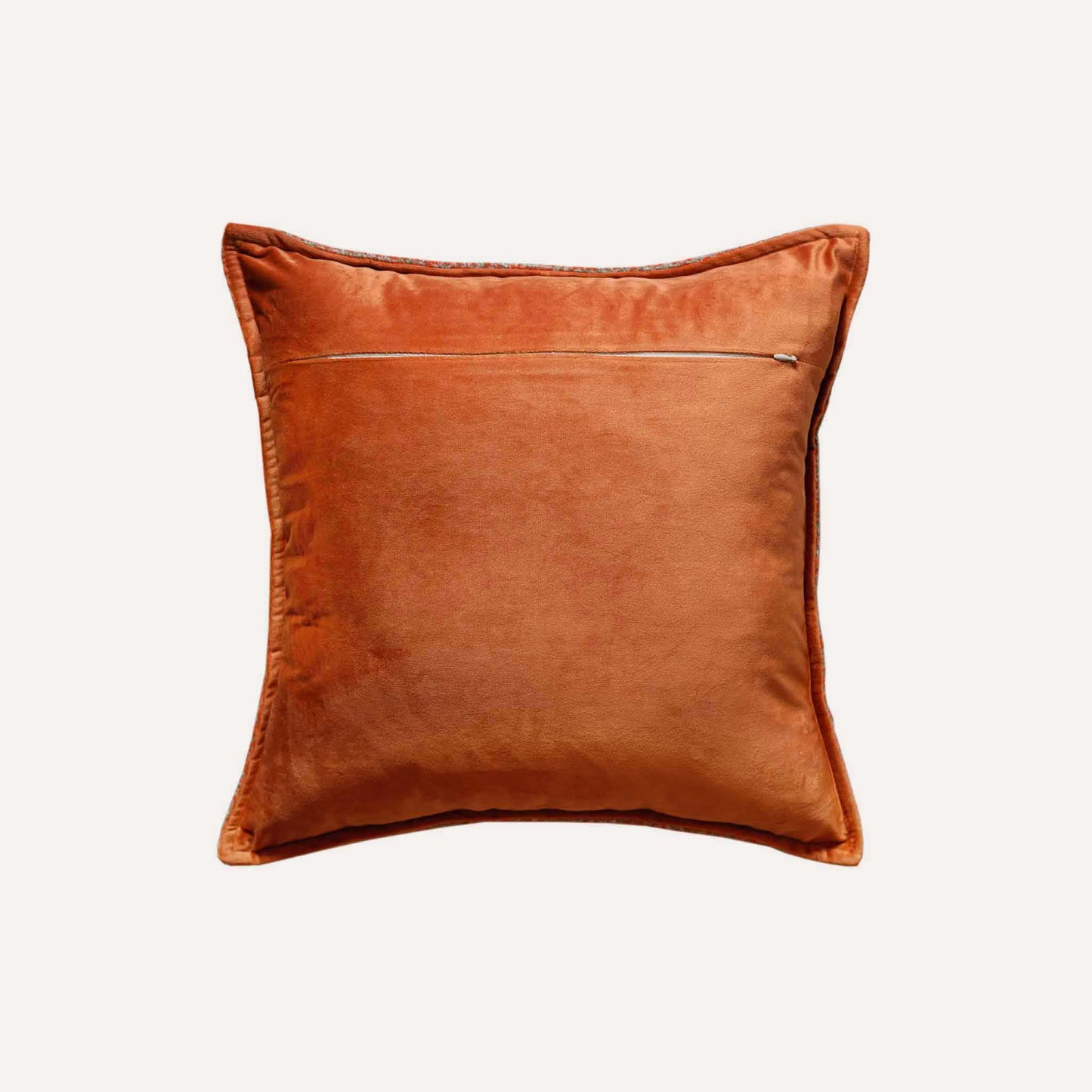 Elegant orange gray jacquard fabric cushion cover made of 100% polyester with solid orange back.