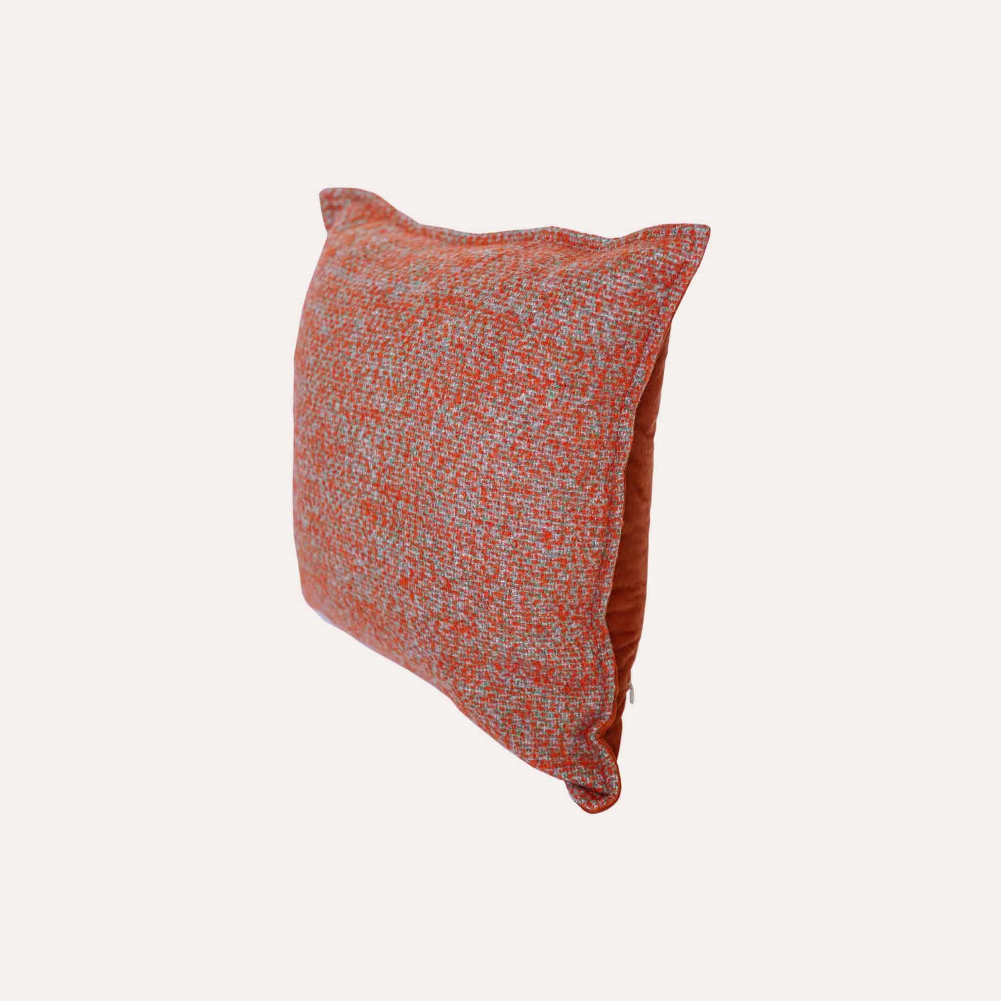 Elegant orange gray jacquard fabric cushion cover made of 100% polyester.