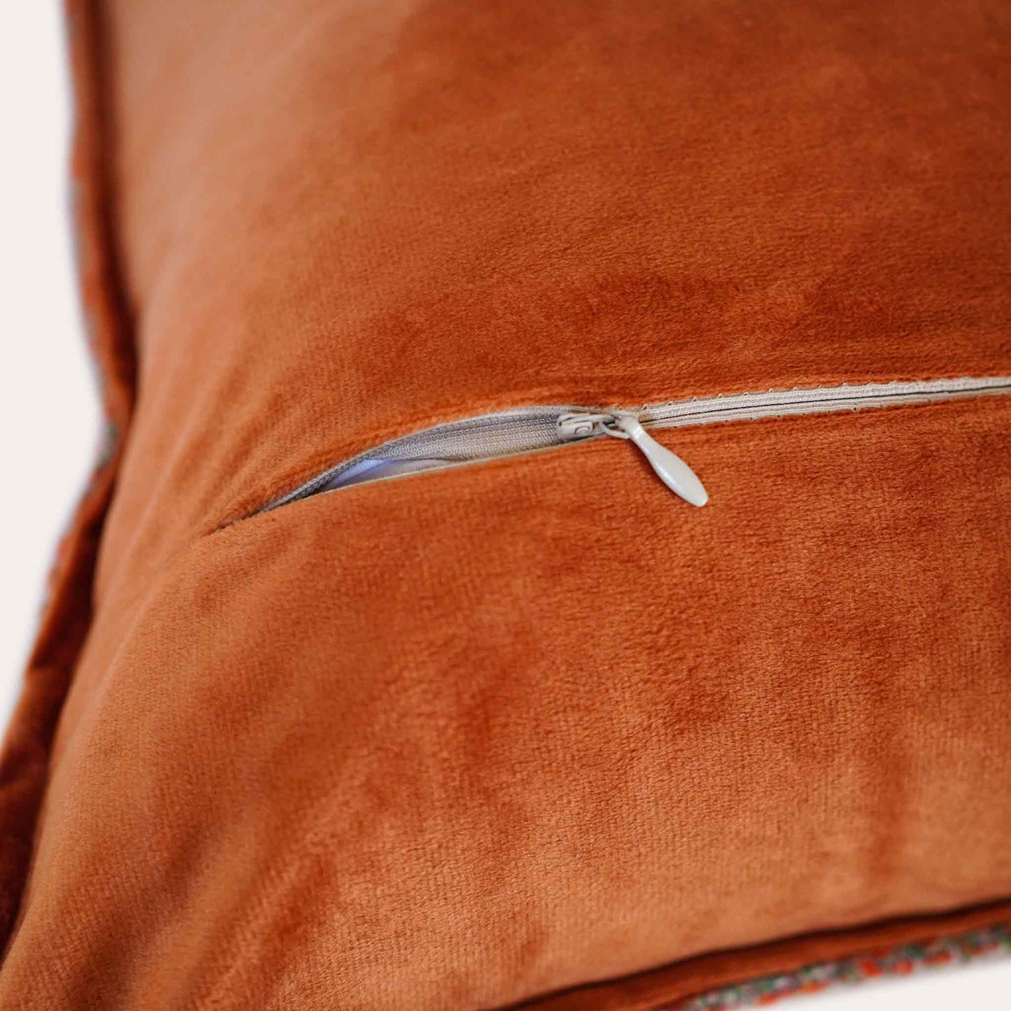 Elegant orange gray jacquard fabric cushion cover made of 100% polyester with invisible zipper.