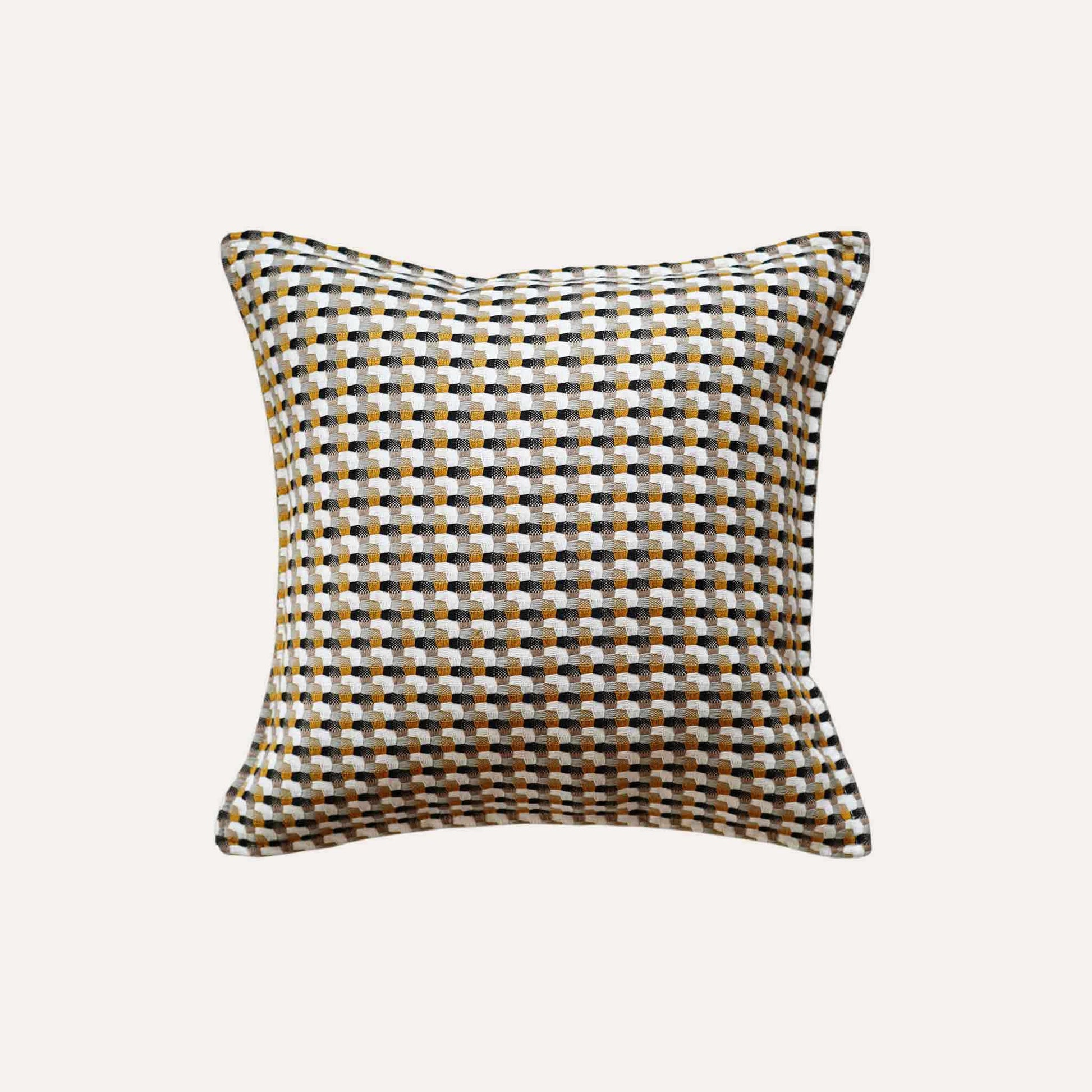 A yellow-black woven textured cushion covers.