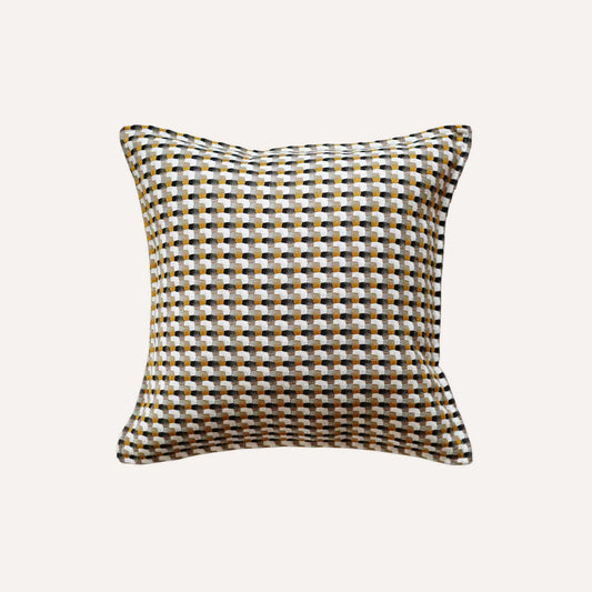 A yellow-black woven textured cushion covers.