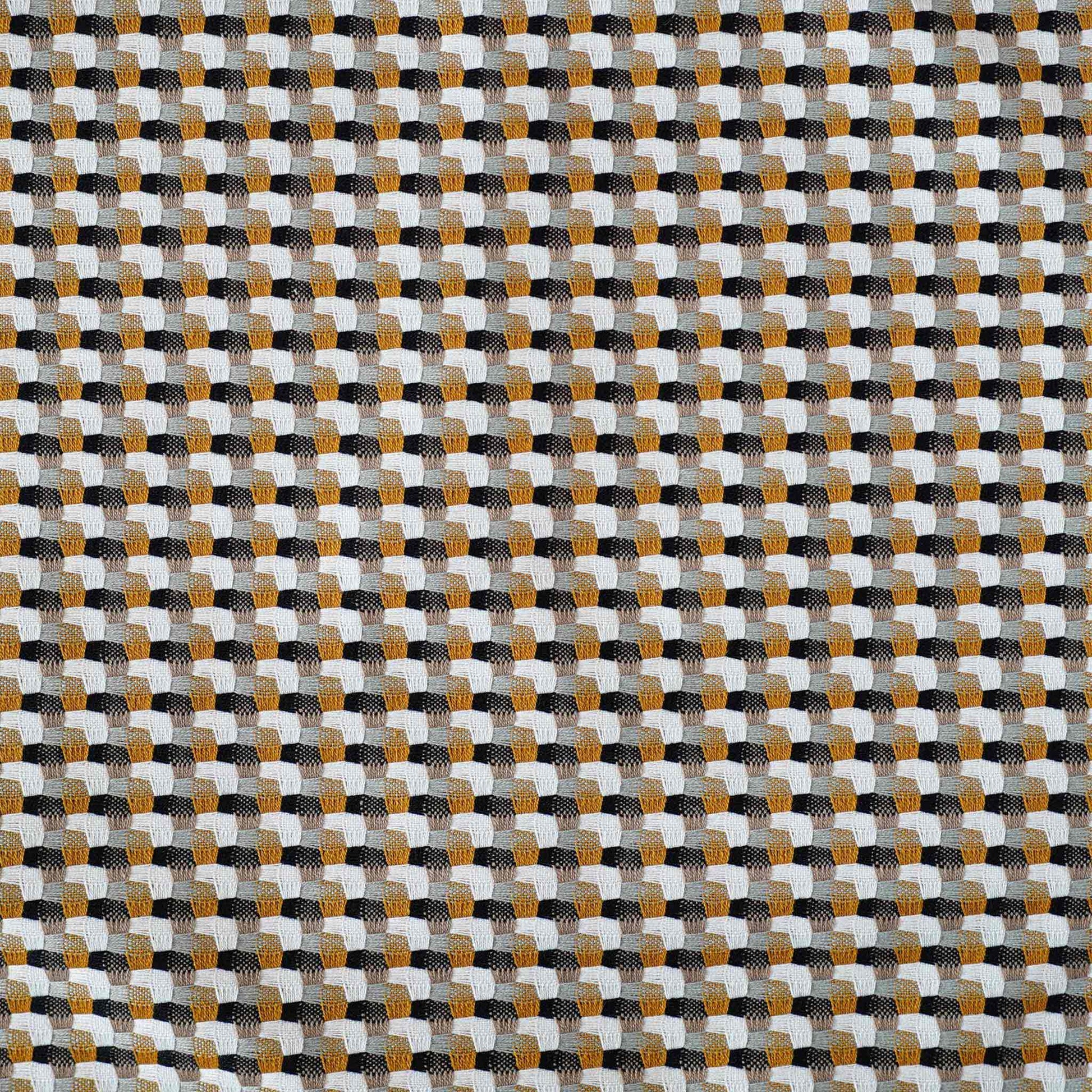 A yellow-black woven textured cushion cover.